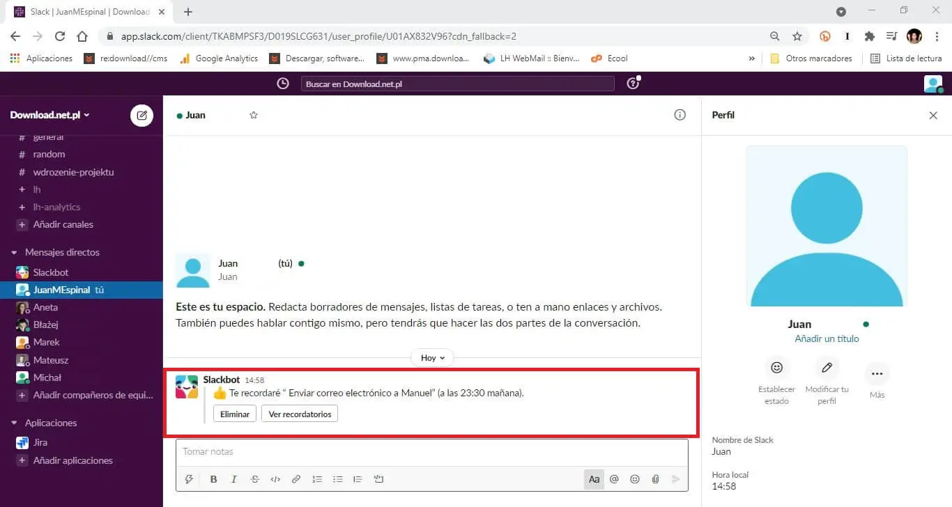 Cómo configurar un recordatorio en Slack